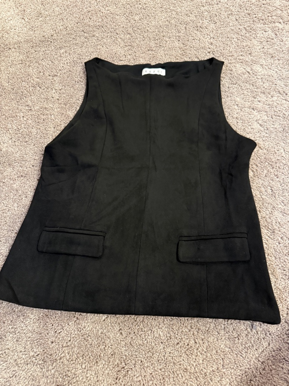 HYFVE Black Sleeveless Structured Pocket Blouse soft suede texture vest top